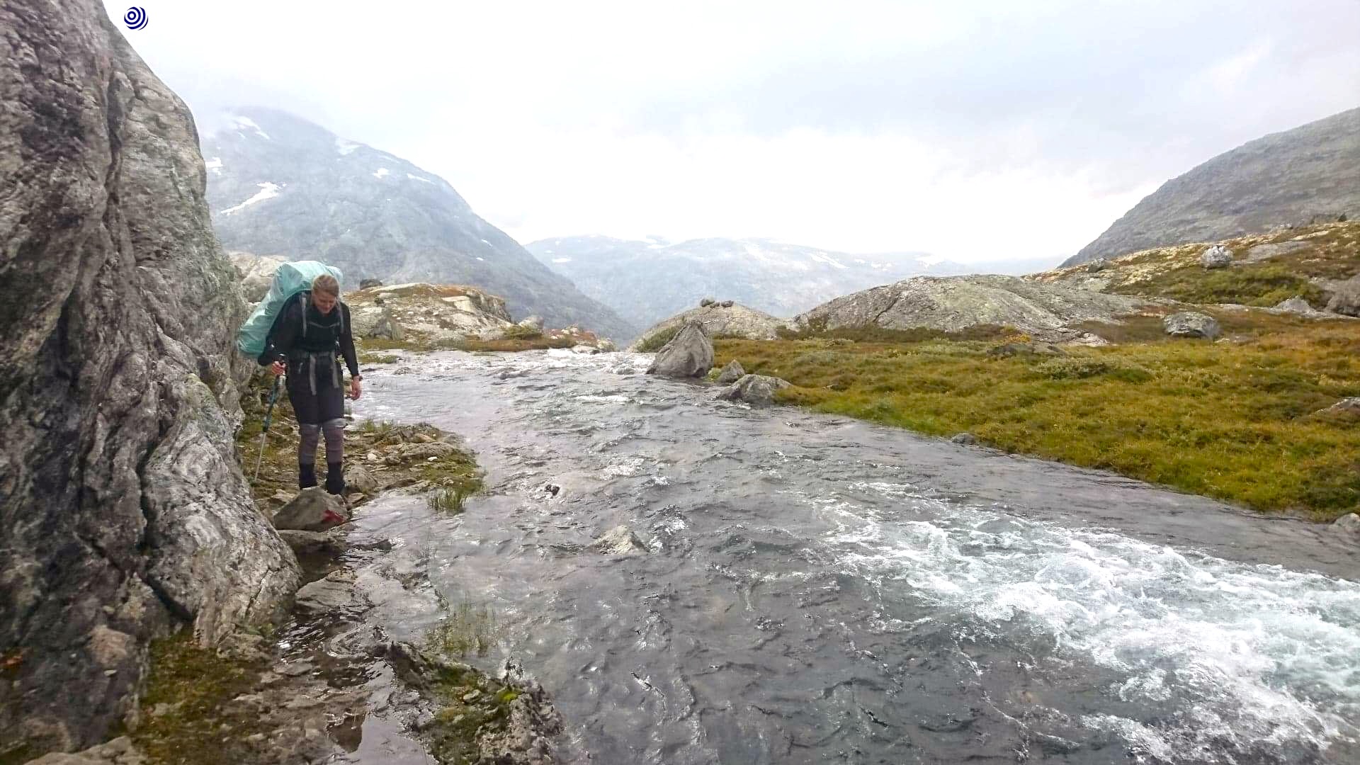 Hiking along a river in Breheimen, Norway